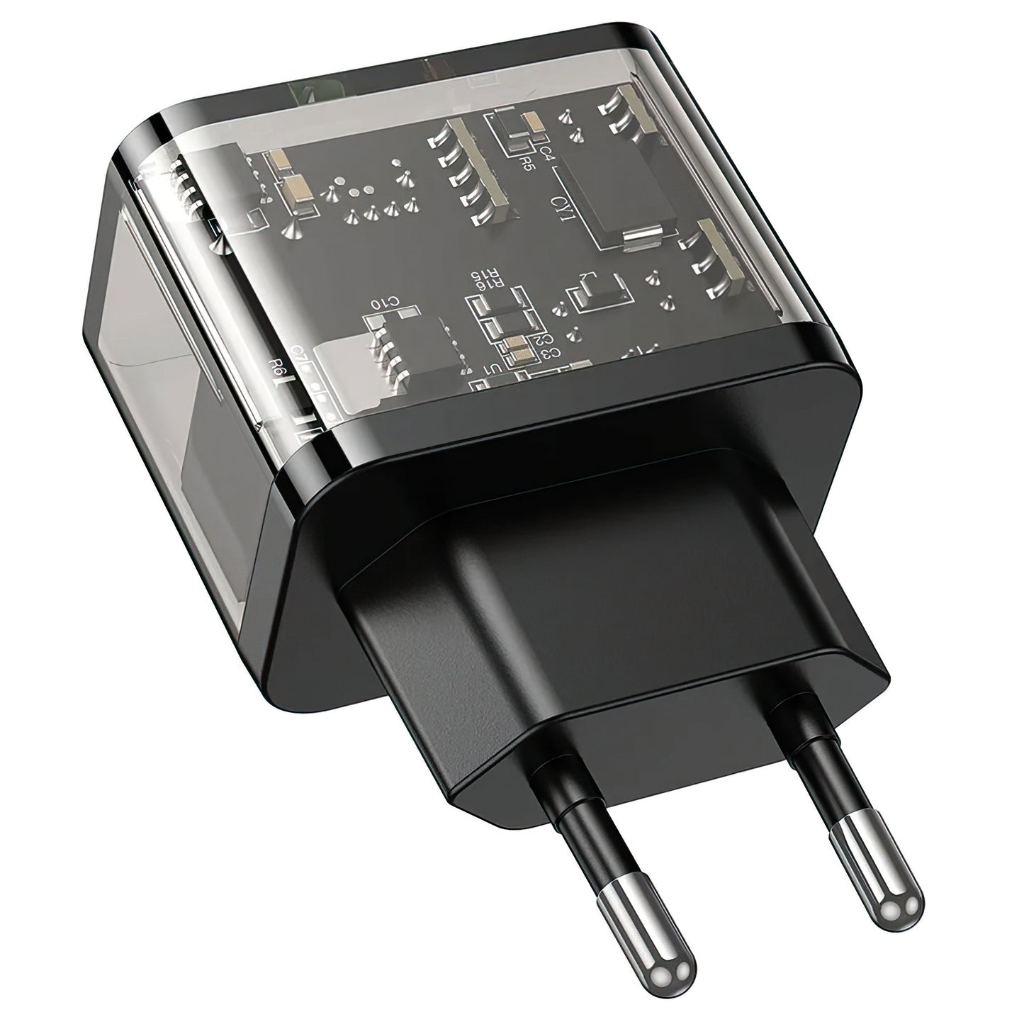 Зарядно устройство за мрежа HOCO N34, 20W, 3A, 1 x USB-A - 1 x USB-C, Прозрачно