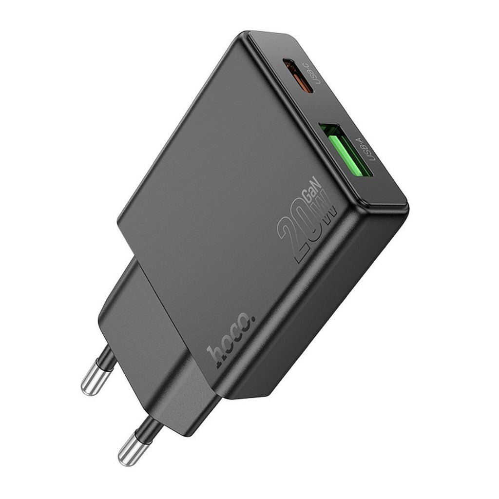 HOCO N38 Network Charger, 20W, 3A, 1 x USB-A - 1 x USB-C, Black