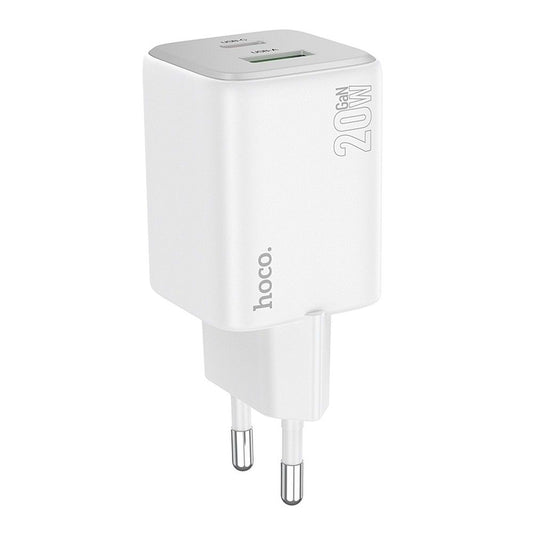 Зарядно устройство за мрежа HOCO N41, 20W, 3A, 1 x USB-A - 1 x USB-C, Бяло