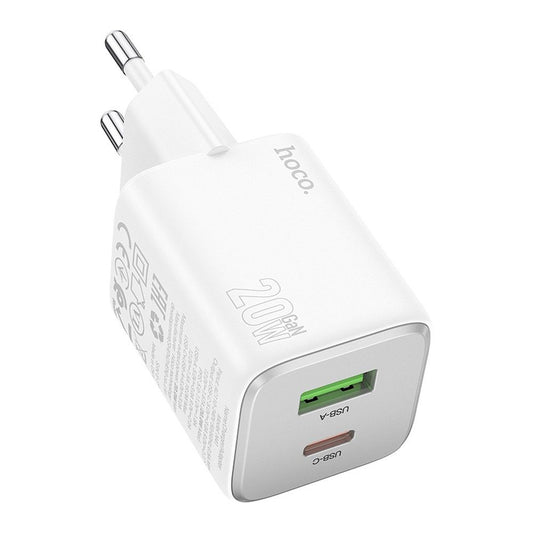 Зарядно устройство за мрежа HOCO N41, 20W, 3A, 1 x USB-A - 1 x USB-C, Бяло