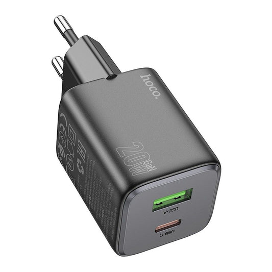 Зарядно за мрежа HOCO N41, 20W, 3A, 1 x USB-A - 1 x USB-C, Черно