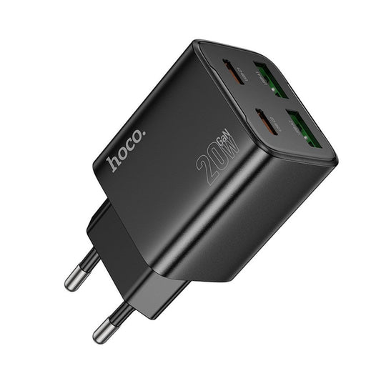 Зарядно устройство за мрежа HOCO N55, 20W, 3A, 2 x USB-A - 2 x USB-C, Черно