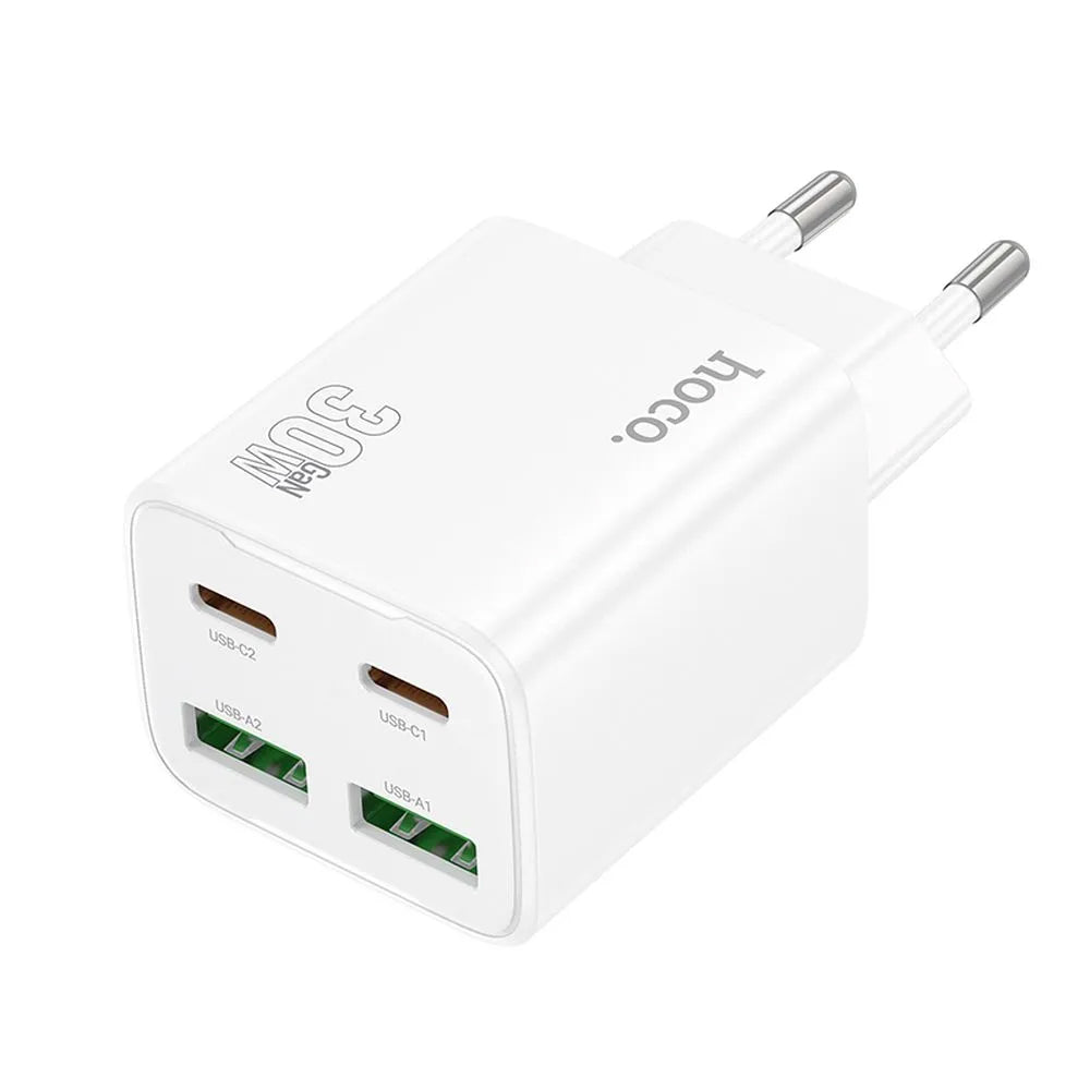 Зарядно устройство за мрежа HOCO N56, 30W, 3A, 2 x USB-A - 2 x USB-C, Бяло