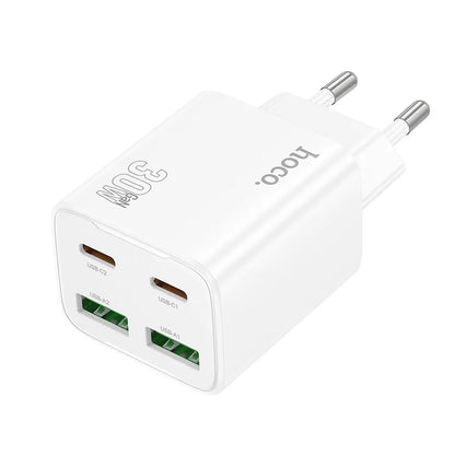 Зарядно устройство за мрежа HOCO N56, 30W, 3A, 2 x USB-A - 2 x USB-C, Бяло