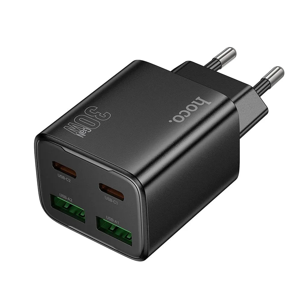 Зарядно устройство за мрежа HOCO N56, 30W, 3A, 2 x USB-A - 2 x USB-C, Черно