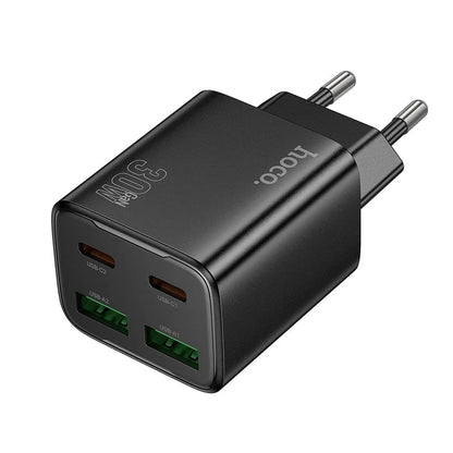 Зарядно устройство за мрежа HOCO N56, 30W, 3A, 2 x USB-A - 2 x USB-C, Черно
