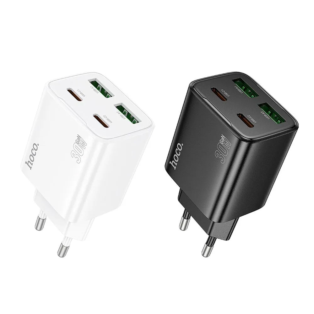 Зарядно устройство за мрежа HOCO N56, 30W, 3A, 2 x USB-A - 2 x USB-C, Бяло