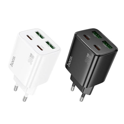 Зарядно устройство за мрежа HOCO N56, 30W, 3A, 2 x USB-A - 2 x USB-C, Бяло