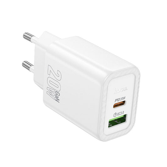 Зарядно за мрежа HOCO N61, 20W, 3A, 1 x USB-A - 1 x USB-C, Бяло