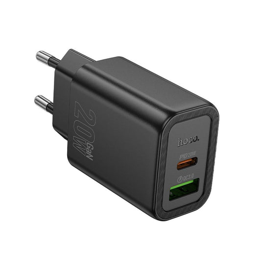 Зарядно устройство за мрежа HOCO N61, 20W, 3A, 1 x USB-A - 1 x USB-C, Черно