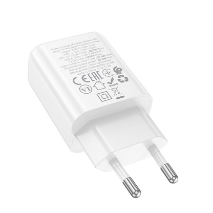 Зарядно за мрежа HOCO N61, 20W, 3A, 1 x USB-A - 1 x USB-C, Бяло