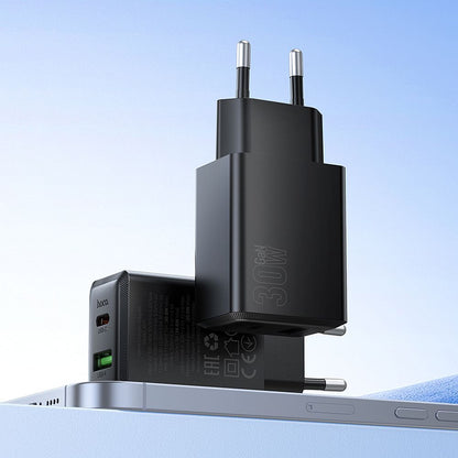 Зарядно за мрежа HOCO N71, 30W, 3A, 1 x USB-A - 1 x USB-C, Черно