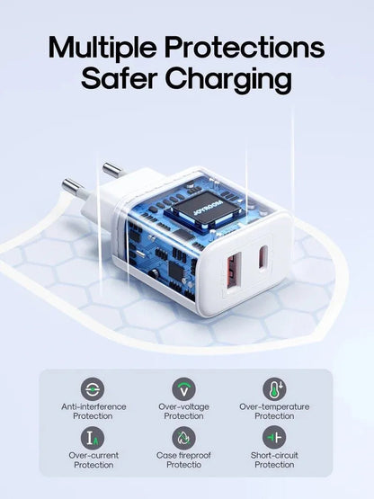 Зарядно устройство за мрежа Joyroom JR-TCF05, 20W, 3A, 1 x USB-A - 1 x USB-C, Бяло