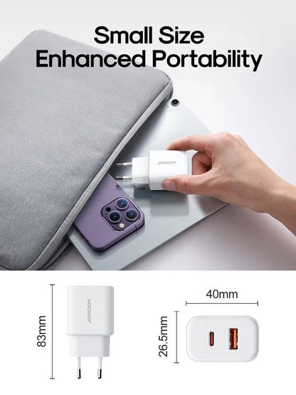 Зарядно устройство за мрежа Joyroom JR-TCF05, 20W, 3A, 1 x USB-A - 1 x USB-C, Бяло