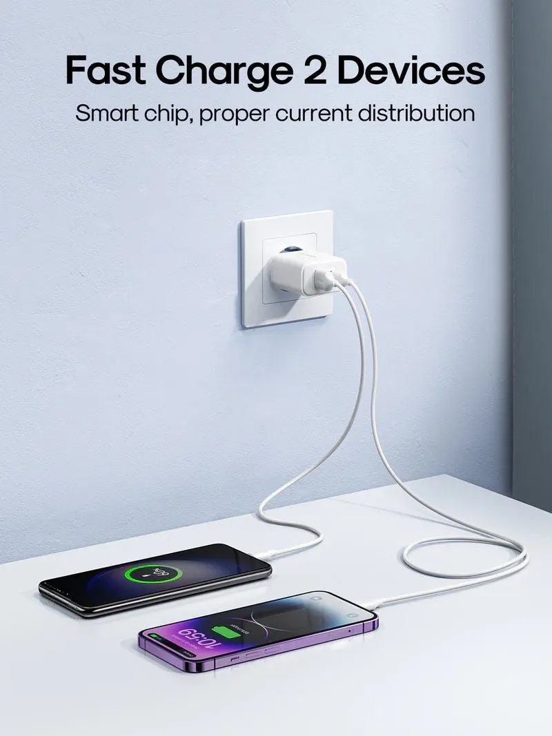 Зарядно устройство за мрежа Joyroom JR-TCF05, 20W, 3A, 1 x USB-A - 1 x USB-C, Бяло