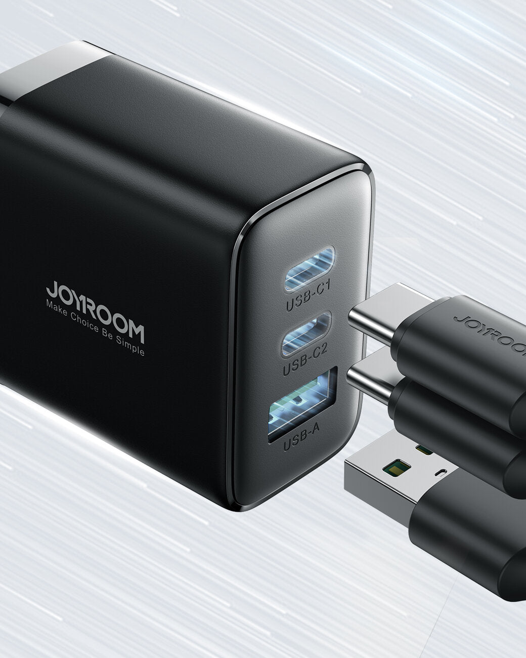 Мрежово зарядно устройство Joyroom JR-TCF10, 32W, 3A, 1 x USB-A - 2 x USB-C, черно 