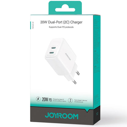 Зарядно за мрежа Joyroom JR-TCF12, 20W, 3A, 2 x USB-C, Бяло