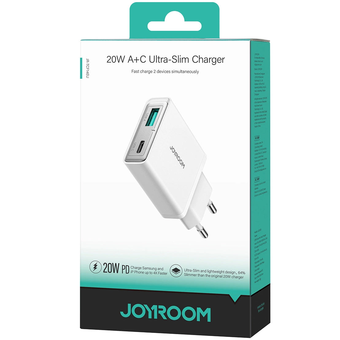 Мрежово зарядно устройство Joyroom JR-TCF14, 20W, 3A, 1 x USB-A - 1 x USB-C, бяло 