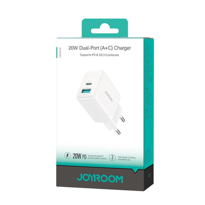 Зарядно устройство за мрежа Joyroom JR-TCF21, 20W, 3A, 1 x USB-A - 1 x USB-C, Бяло