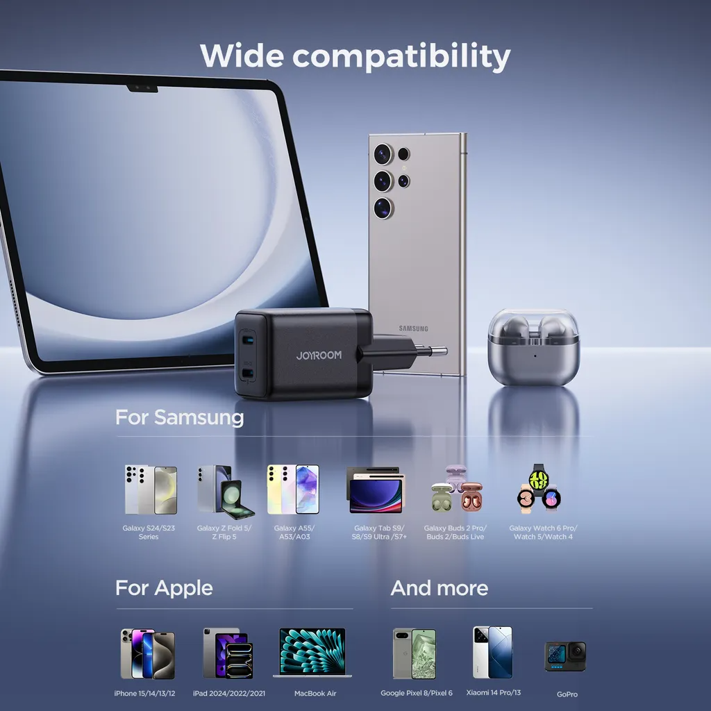 Зарядно устройство за мрежа Joyroom JR-TCG17, 45W, 3A, 2 x USB-C, Черно