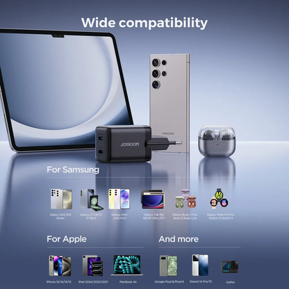 Зарядно устройство за мрежа Joyroom JR-TCG17, 45W, 3A, 2 x USB-C, Черно