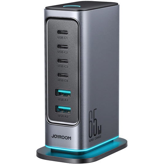 Зарядно устройство Joyroom JR-TCM02, 65W, 3.25A, 2 x USB-A - 4 x USB-C, Сиво
