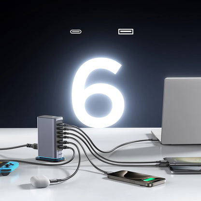 Зарядно устройство Joyroom JR-TCM02, 65W, 3.25A, 2 x USB-A - 4 x USB-C, Сиво