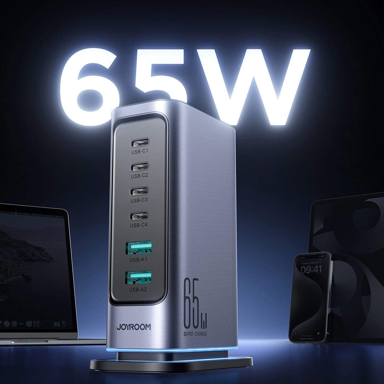 Зарядно устройство Joyroom JR-TCM02, 65W, 3.25A, 2 x USB-A - 4 x USB-C, Сиво