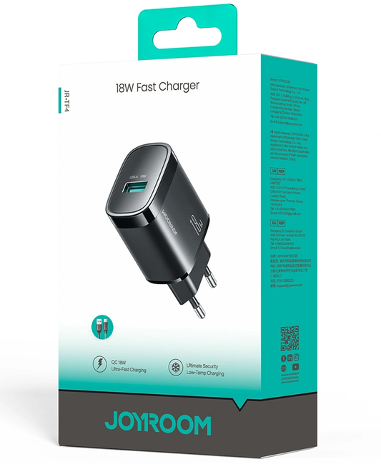 Зарядно устройство Joyroom JR-TF4, 18W, 3A, 1 x USB-A, Черно