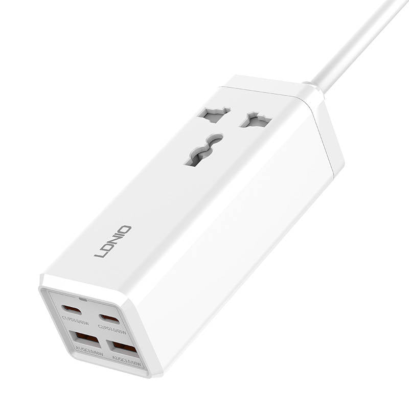 Мрежово зарядно устройство Ldnio SC1418, 2500W, 5A, 1 x гнездо - 2 x USB-A - 2 x USB-C, бяло