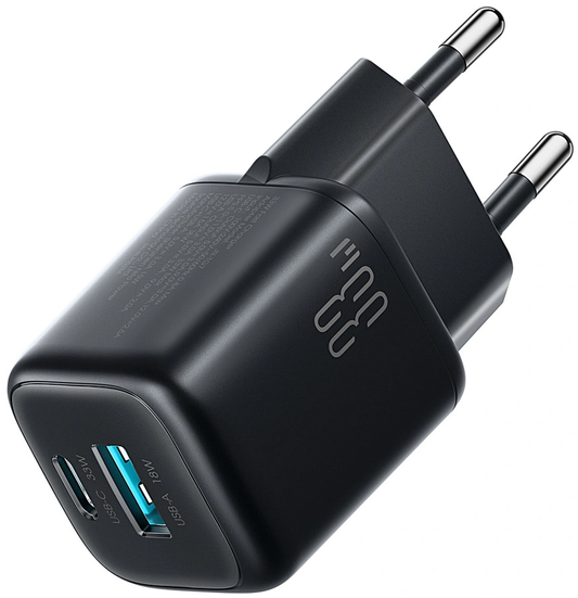 Зарядно устройство за мрежа Joyroom JR-TG7, 33W, 3A, 1 x USB-A - 1 x USB-C, Черно
