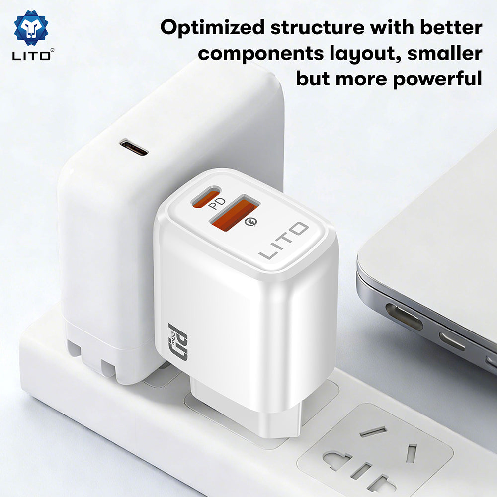 Lito LC28 Network Charger, 20W, 3A, 1 x USB-A - 1 x USB-C, White