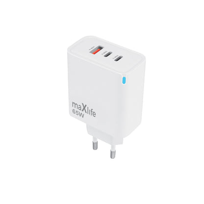 Зарядно за мрежа MaXlife MXTC-09-65ACC, 65W, 3.25A, 1 x USB-A - 2 x USB-C, Бяло