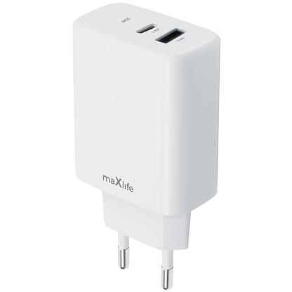 Мрежово зарядно устройство MaXlife MXTC-10-20AC, 20W, 3A, 1 x USB-A - 1 x USB-C, бяло 