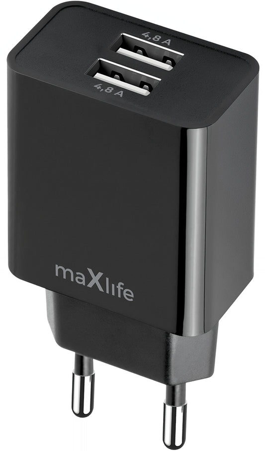 Зарядно за мрежа MaXlife MXTC-12, 24W, 2.4A, 2 x USB-A, Черно