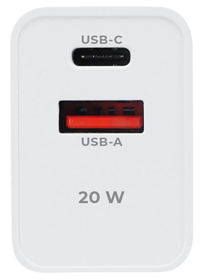 Зарядно за мрежа MaXlife MXTC-13-20AC, 20W, 3A, 1 x USB-A - 1 x USB-C, Бяло