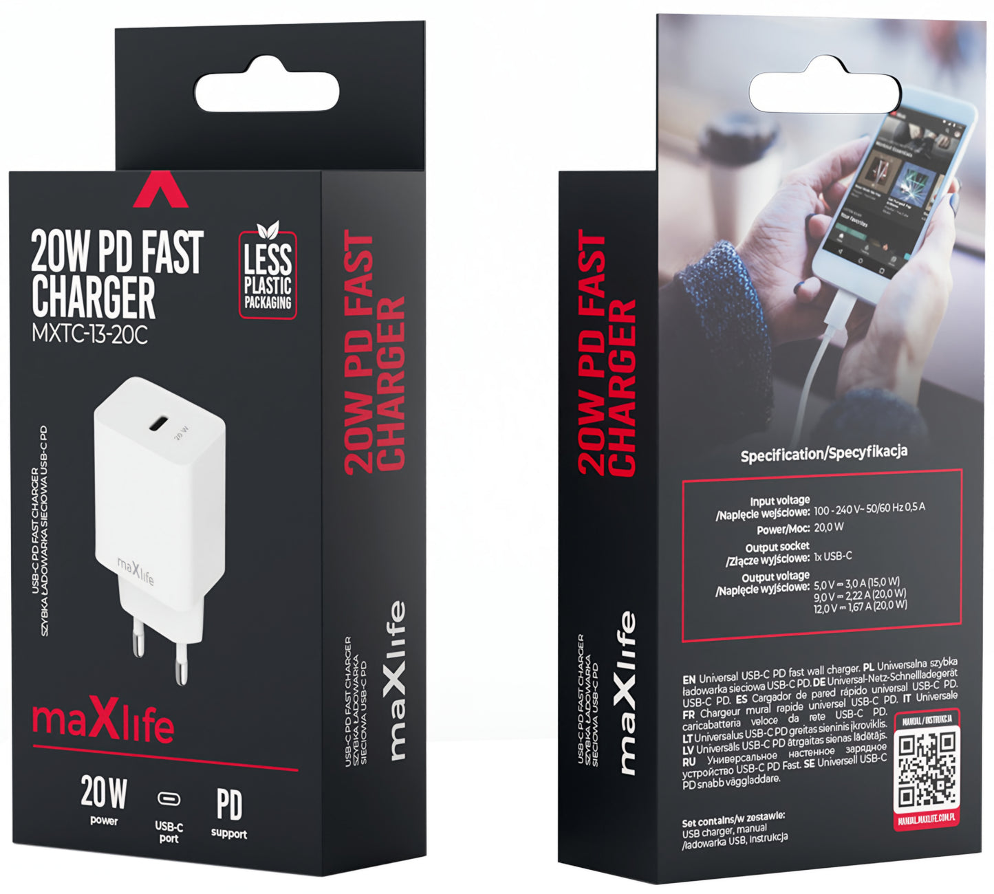 Зарядно за мрежа MaXlife MXTC-13-20C, 20W, 3A, 1 x USB-C, Бяло