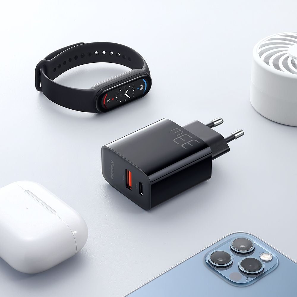 Зарядно устройство за мрежа McDodo CH-0921, 33W, 3A, 1 x USB-A - 1 x USB-C, Черно