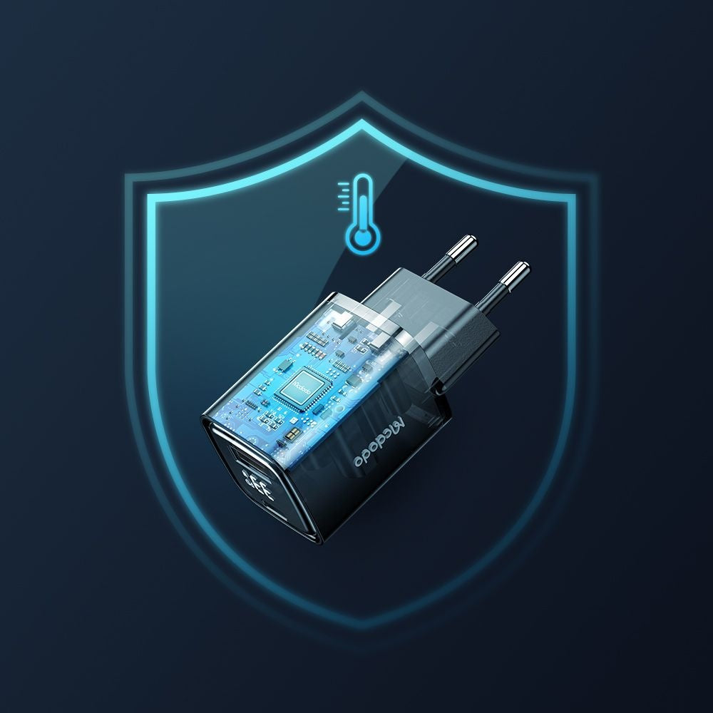 Зарядно за мрежа McDodo CH-1701 Graphite Display, 33W, 3A, 1 x USB-A - 1 x USB-C, Черно