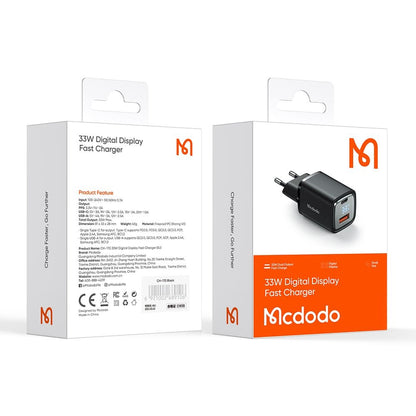 Зарядно за мрежа McDodo CH-1701 Graphite Display, 33W, 3A, 1 x USB-A - 1 x USB-C, Черно