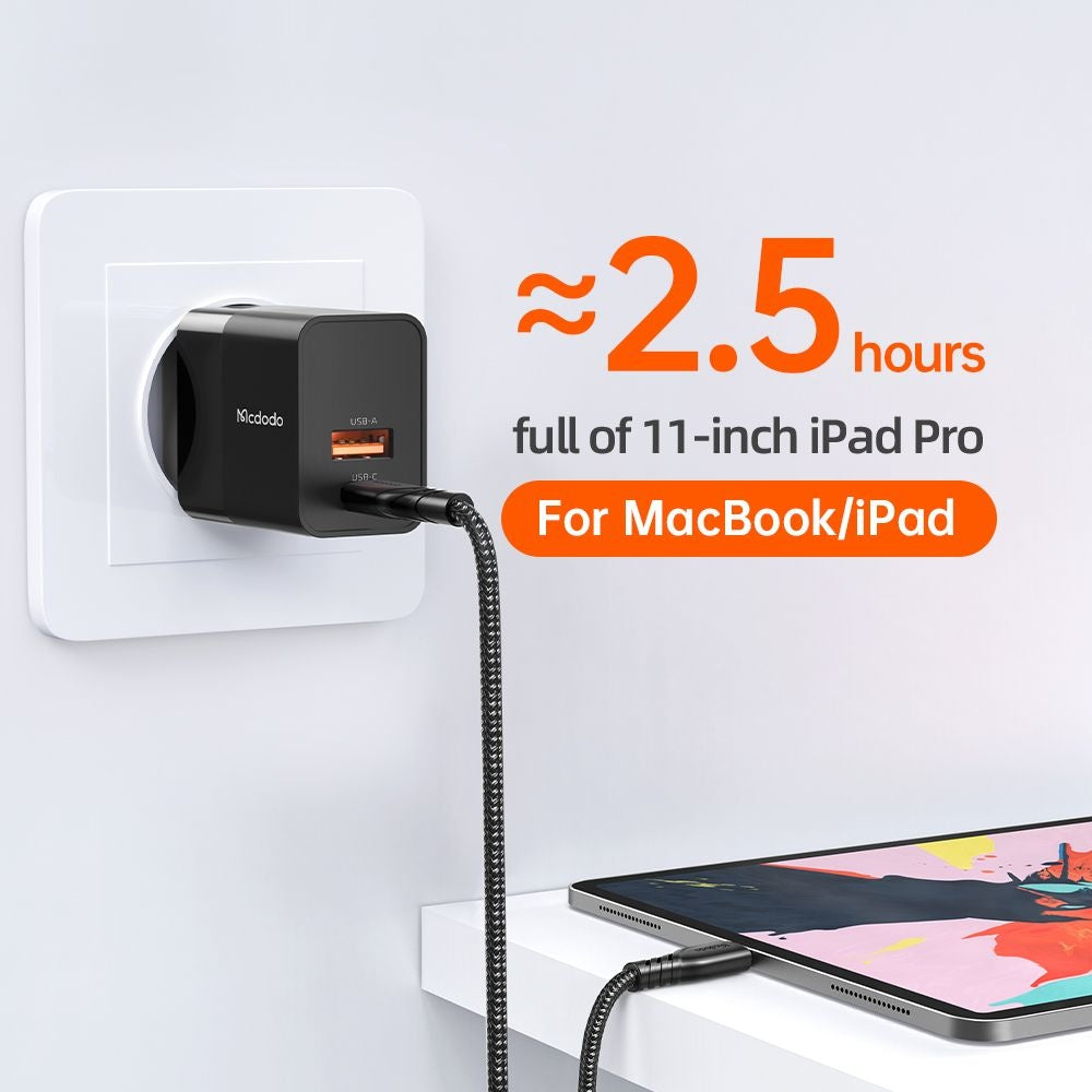 Мрежово зарядно устройство McDodo CH-1951 Hydrogen, 20W, 3A, 1 x USB-A - 1 x USB-C, Черно