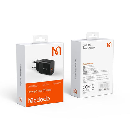 Мрежово зарядно устройство McDodo CH-1951 Hydrogen, 20W, 3A, 1 x USB-A - 1 x USB-C, Черно