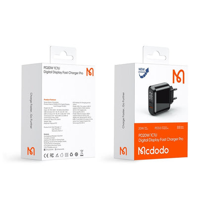 Зарядно устройство за мрежа McDodo CH-7170 Chocolate Display, 20W, 3A, 1 x USB-A - 1 x USB-C, Черно