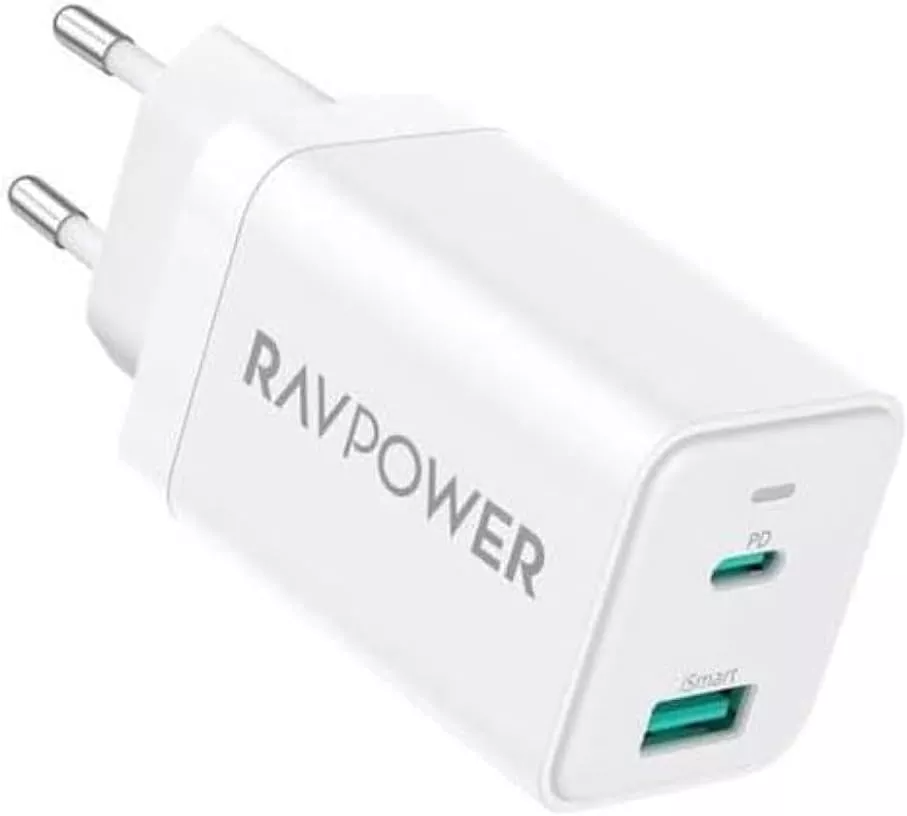Зарядно устройство RavPower RP-PC171, 45W, 3A, 1 x USB-A - 1 x USB-C, бяло