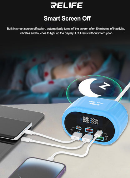 Зарядно устройство Relife RL-309U, 72W, 5A, 2 x USB-C - 4 x USB-A, Синьо