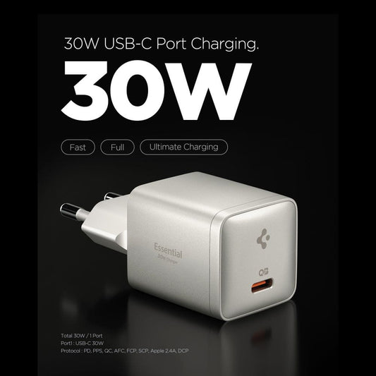Зарядно устройство за мрежа Spigen EE301EU Essential, 30W, 3A, 1 x USB-C, Титанено сиво ACH10448