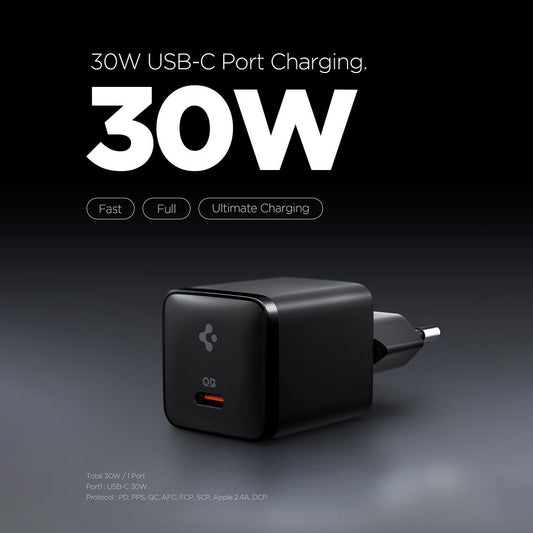 Зарядно устройство Spigen EE301EU Essential, 30W, 3A, 1 x USB-C, Черно ACH09493