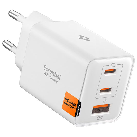 Зарядно устройство за мрежа Spigen EE473EU Essential, 47W, 3A, 1 x USB-A - 2 x USB-C, Бяло ACH09464