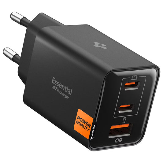 Зарядно устройство за мрежа Spigen EE473EU Essential, 47W, 3A, 1 x USB-A - 2 x USB-C, Черно ACH09465
