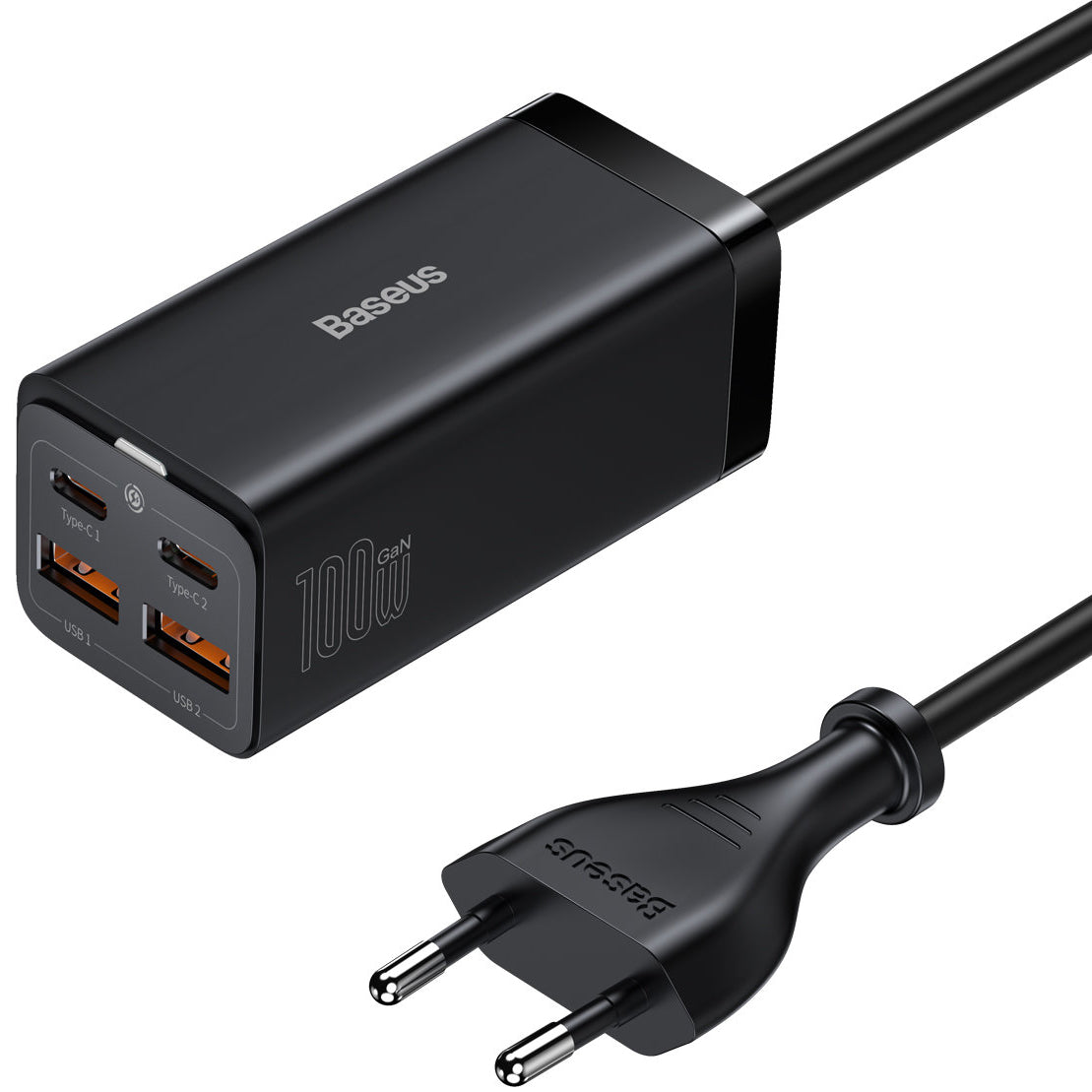 Зарядно устройство Baseus GaN3 Pro, 100W, 5A, 2 x USB-A - 2 x USB-C, Черно CCGP000101